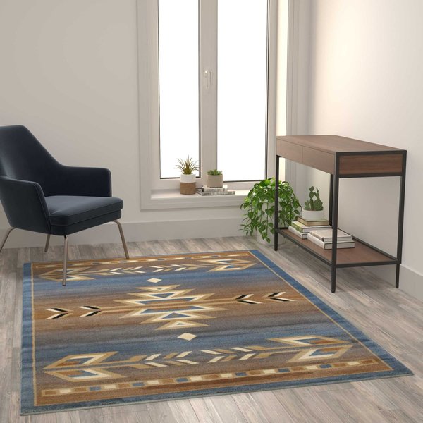 Flash Furniture Blue 5 x 7 Southwestern Style Patterned Area Rug OKR-RG1113-57-BL-GG